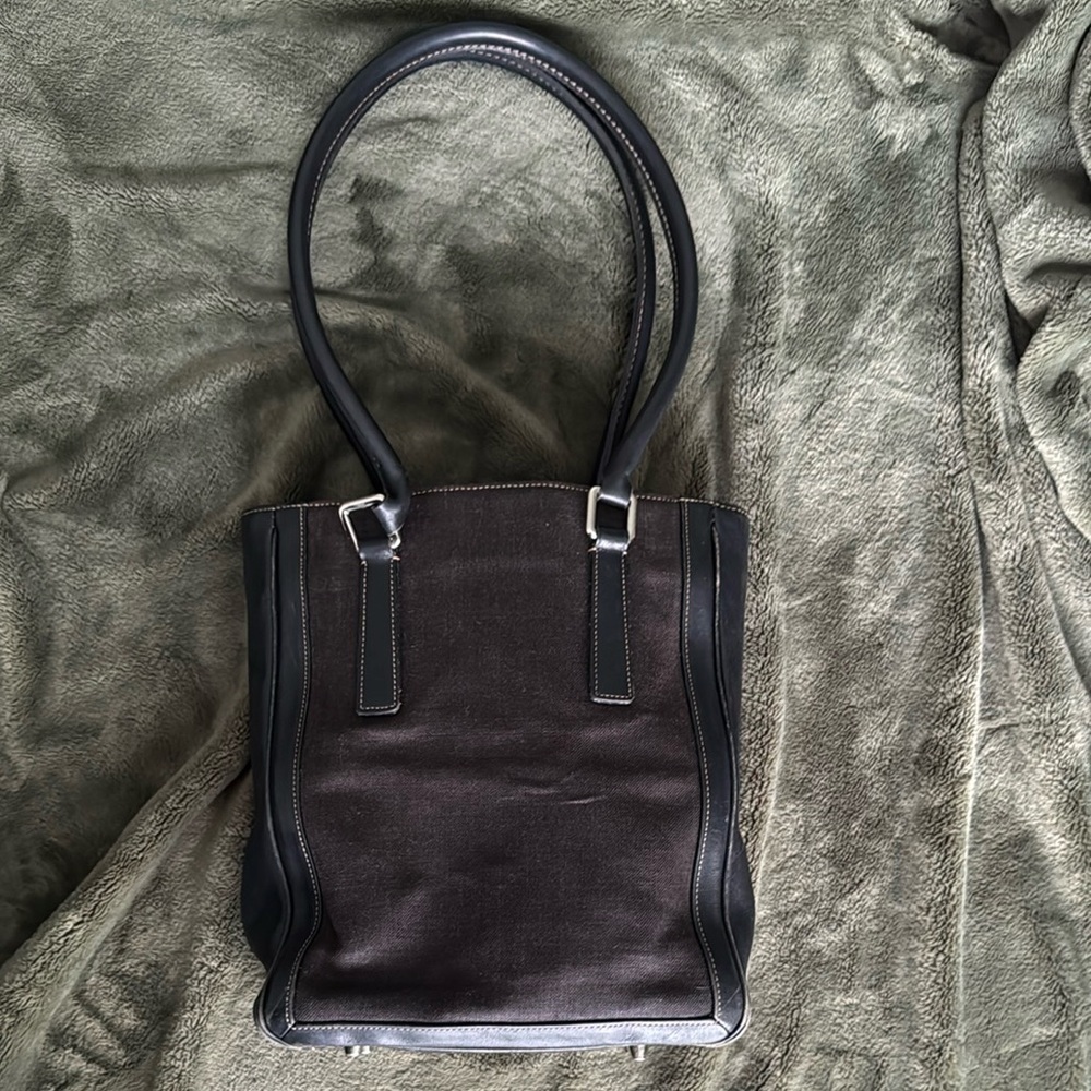 Coach Vintage Classic Legacy Black Leather and Linen Bonnie Bucket Tote